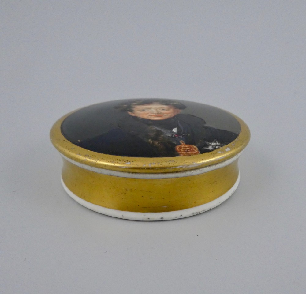 English porcelain box painted with the Prince Regent, c. 1815. View III
