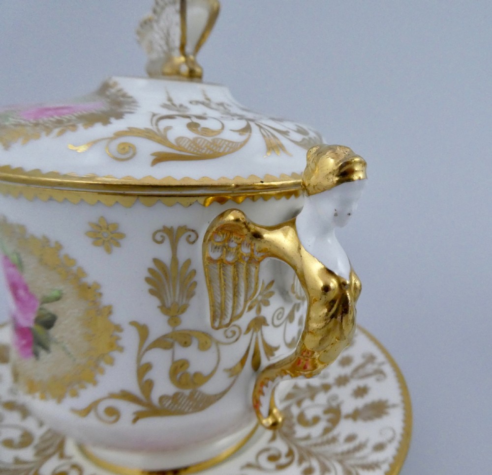 Pair of Coalport porcelain covered cups and stands, c. 1830. View V