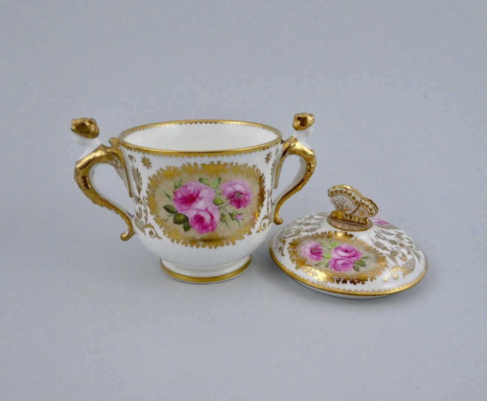 Pair of Coalport porcelain covered cups and stands, c. 1830. View X