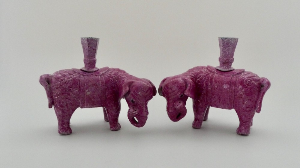 Pair Chinese porcelain elephants, c. 1860. Qing Dynasty.