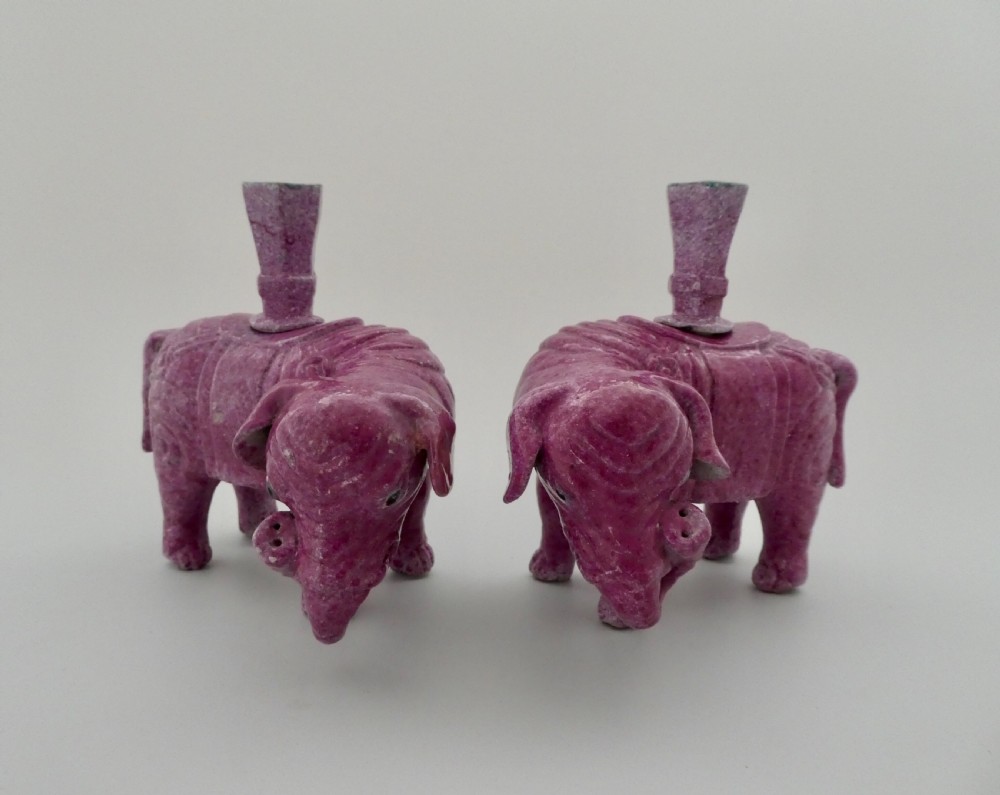 Pair Chinese porcelain elephants, c. 1860. Qing Dynasty. View II