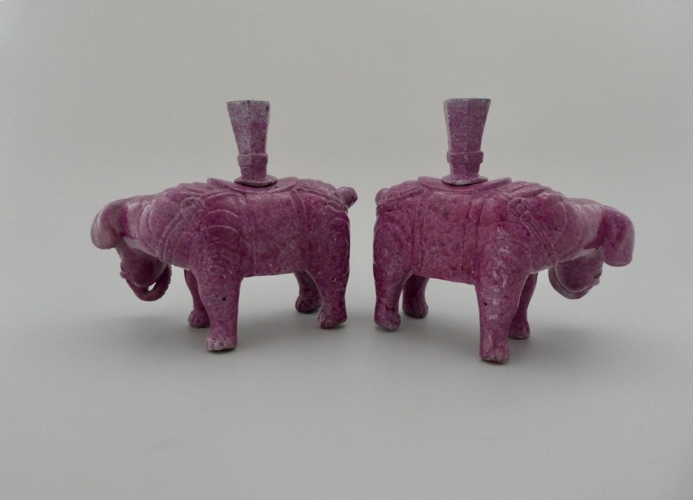 Pair Chinese porcelain elephants, c. 1860. Qing Dynasty. View III