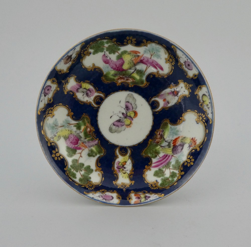 Worcester porcelain teabowl and saucer. Fancy Birds, c. 1770. View II
