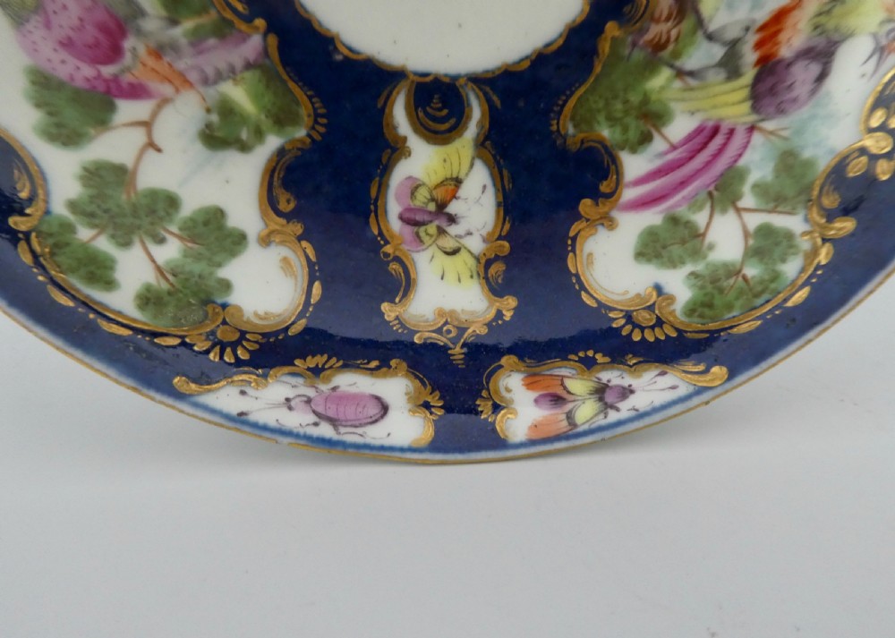 Worcester porcelain teabowl and saucer. Fancy Birds, c. 1770. View III