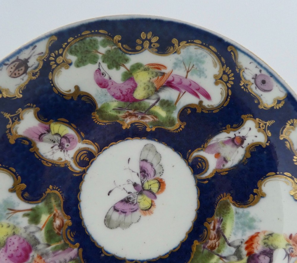 Worcester porcelain teabowl and saucer. Fancy Birds, c. 1770. View IV