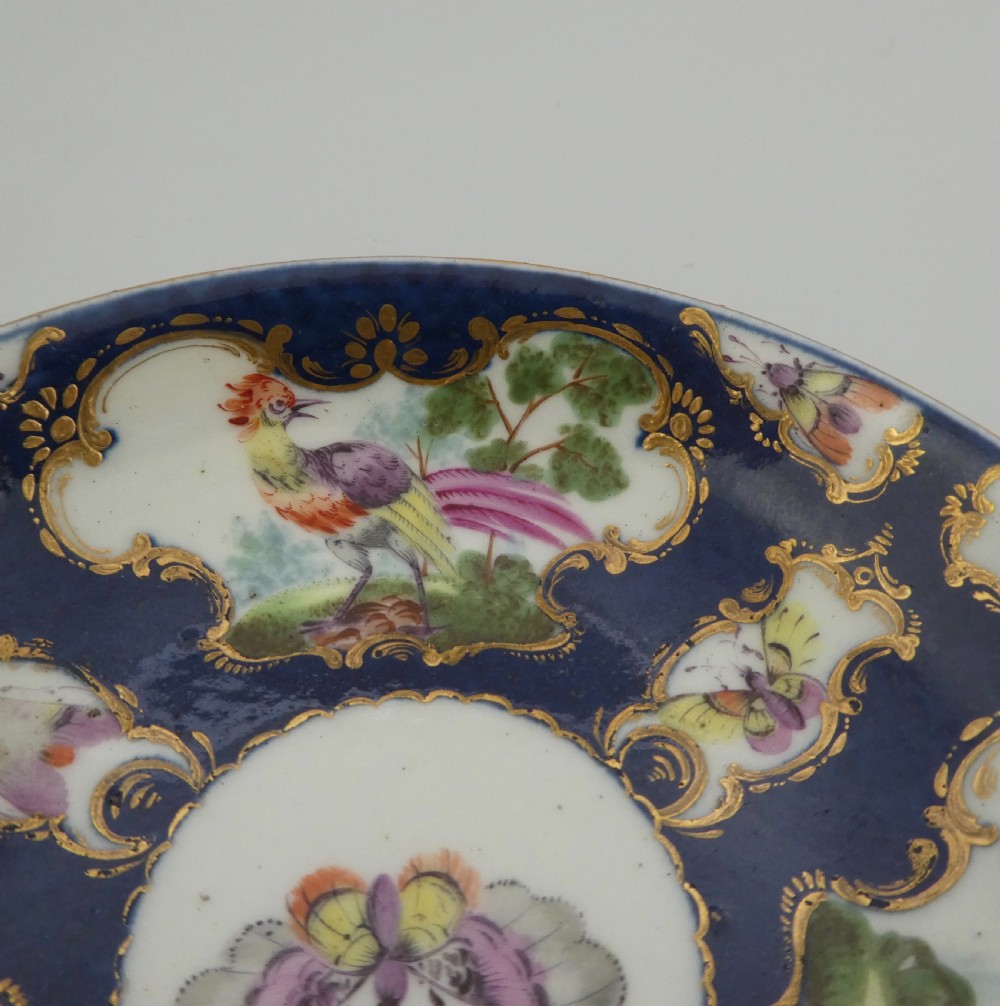 Worcester porcelain teabowl and saucer. Fancy Birds, c. 1770. View V
