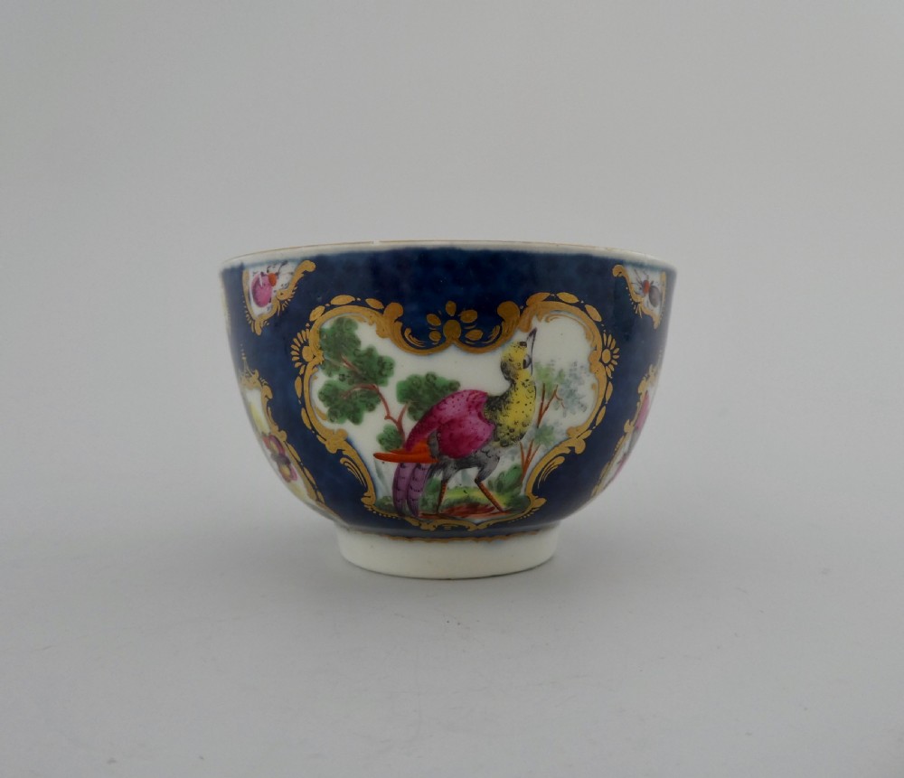 Worcester porcelain teabowl and saucer. Fancy Birds, c. 1770. View VII