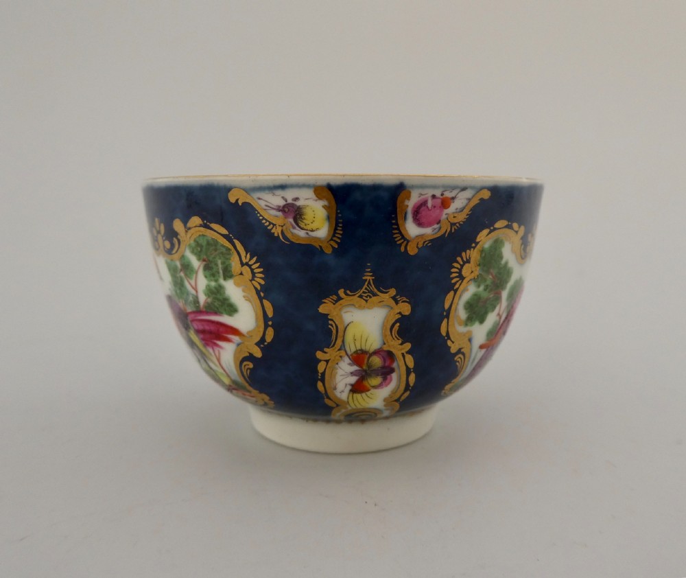 Worcester porcelain teabowl and saucer. Fancy Birds, c. 1770. View IX