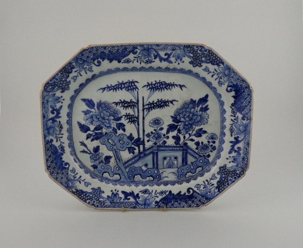 Chinese blue and white meat plate, c. 1770. Qianlong Period.
