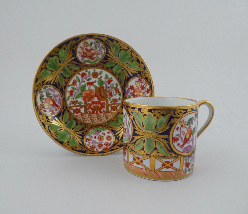 Coalport porcelain coffee can and saucer. Imari Pattern, c. 1815.