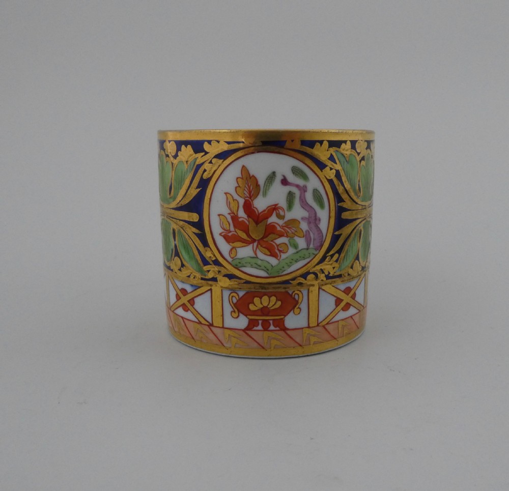 Coalport porcelain coffee can and saucer. Imari Pattern, c. 1815. View VII