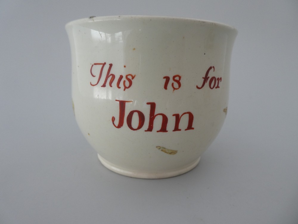Yorkshire creamware portinger, ‘This is for John’, c. 1790. View V