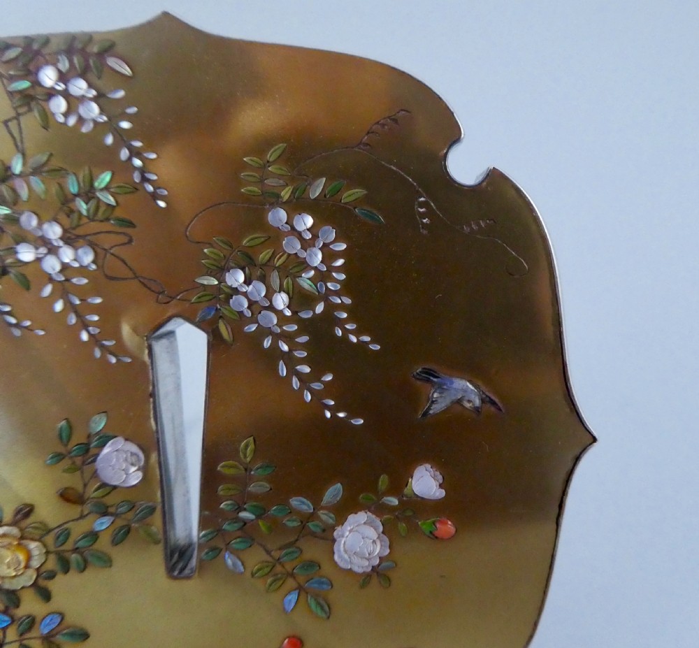 Japanese gold lacquer & Shibayama tsuba. Signed Shinzan. Meiji Period. View VIII