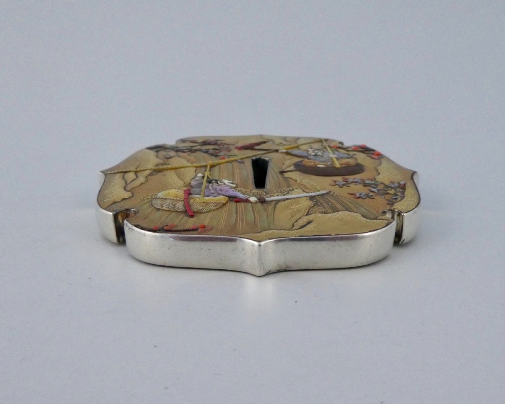 Japanese gold lacquer & Shibayama tsuba. Signed Shinzan. Meiji Period. View IX