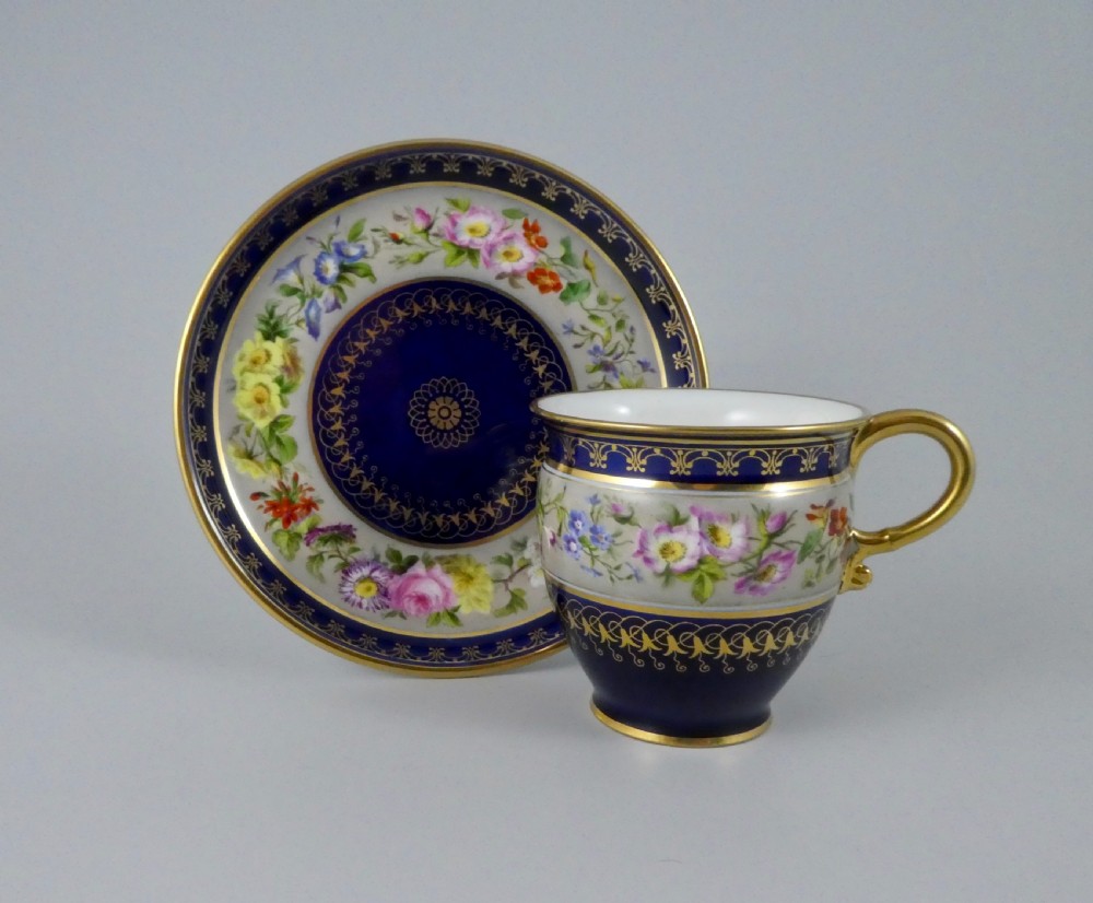 Sevres porcelain cup and saucer, dated 1854.