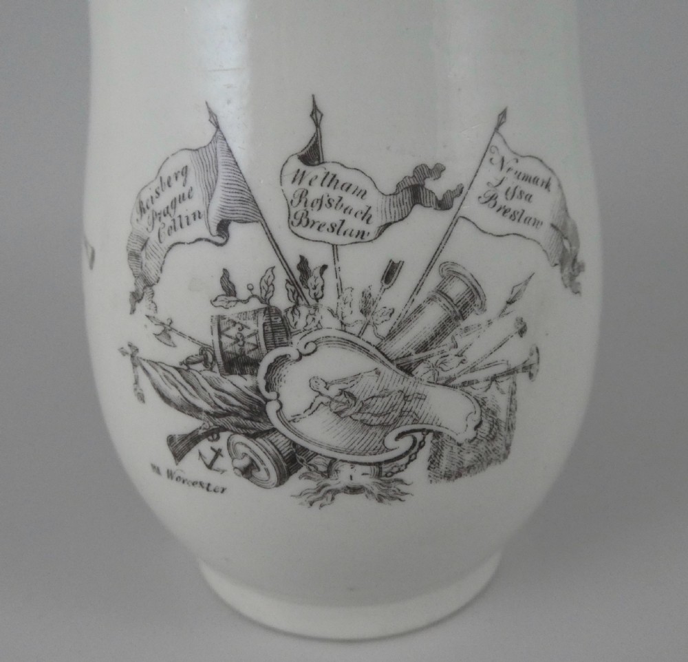 Worcester porcelain mug. King of Prussia, dated 1757. View V