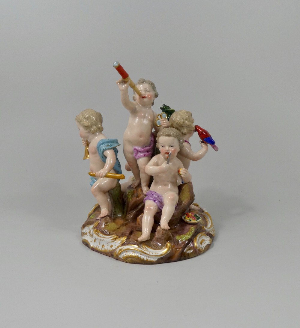 Meissen porcelain Putti group - The Senses, c. 1870.