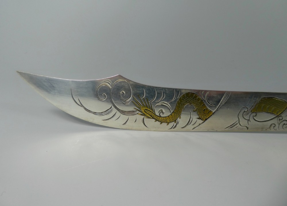 Japanese mixed metal paper knife. Fish & crustacea, Meiji Period 1868-1912. View III