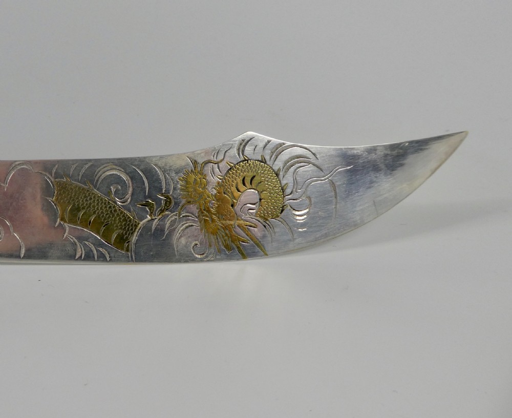 Japanese mixed metal paper knife. Fish & crustacea, Meiji Period 1868-1912. View X