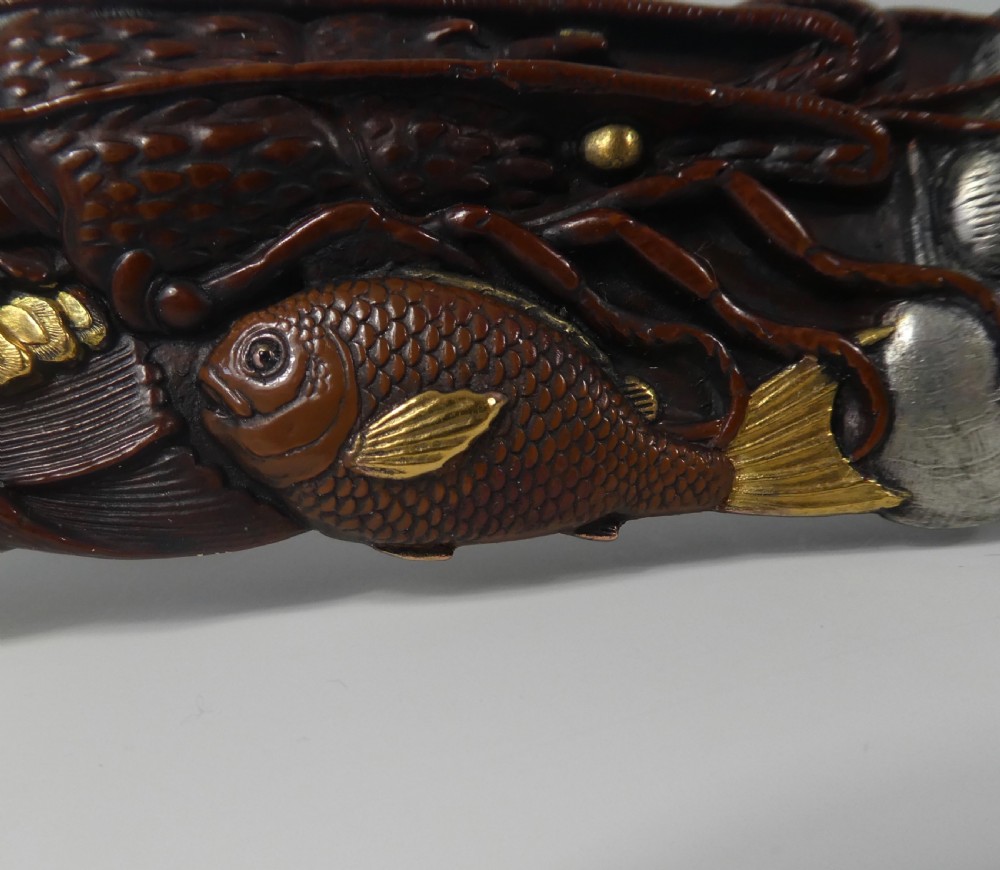 Japanese mixed metal paper knife. Fish & crustacea, Meiji Period 1868-1912. View XII