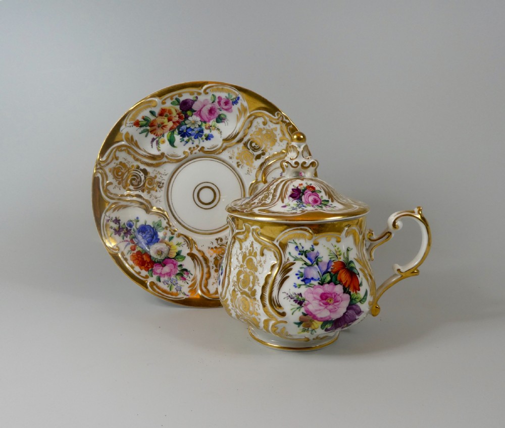 KPM Berlin porcelain chocolate cup, cover and stand, c. 1860.