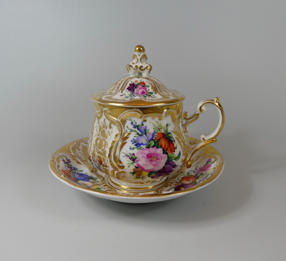 KPM Berlin porcelain chocolate cup, cover and stand, c. 1860. View VI