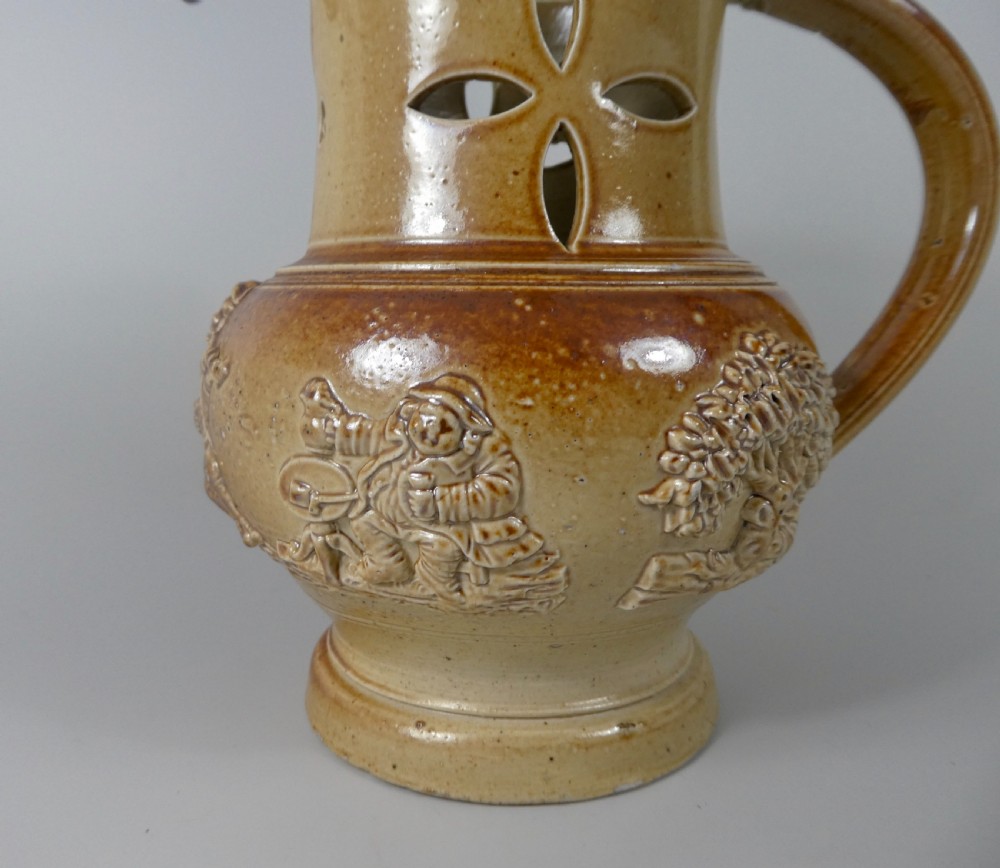 Brampton saltglazed stoneware puzzle jug, c. 1840. View V