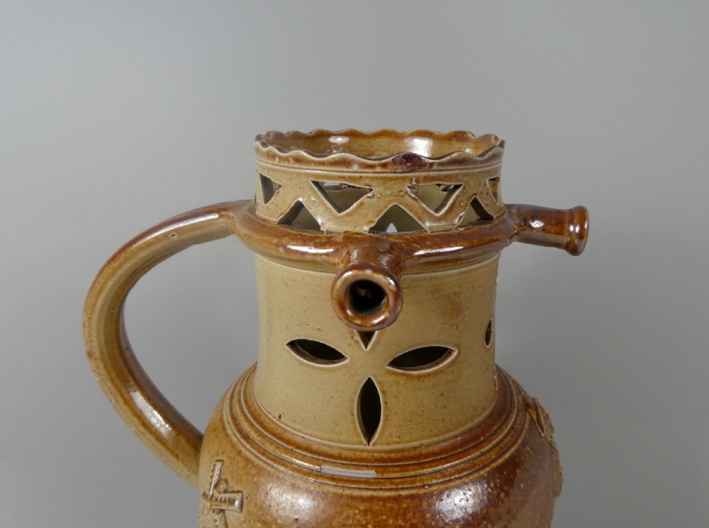 Brampton saltglazed stoneware puzzle jug, c. 1840. View X