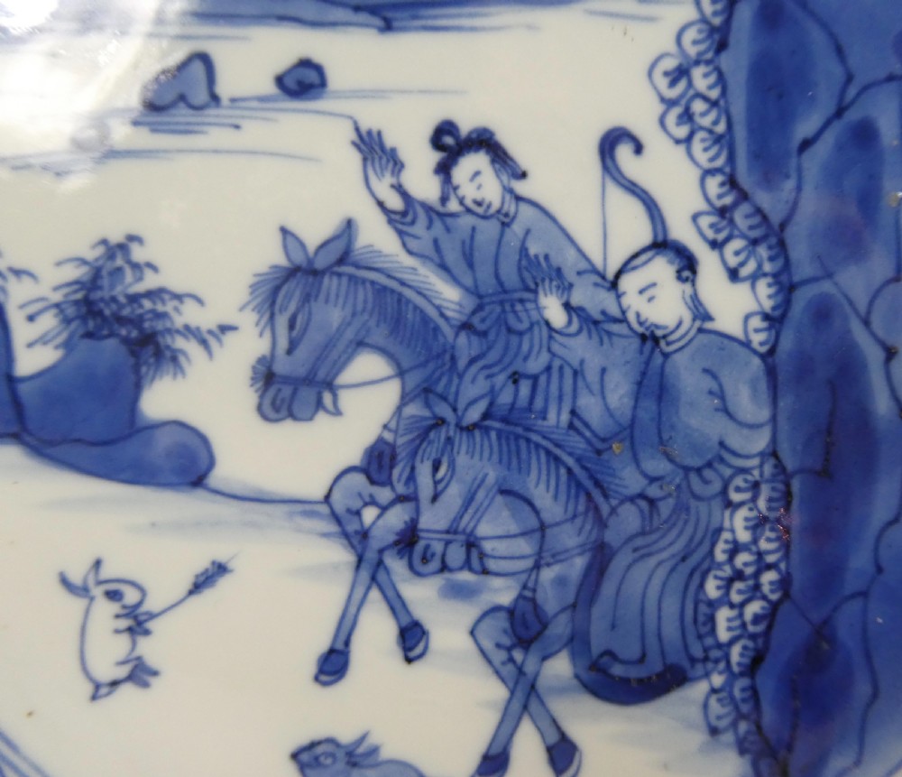 Chinese porcelain dish. Hare hunting. Kangxi Period, c. 1700. View III