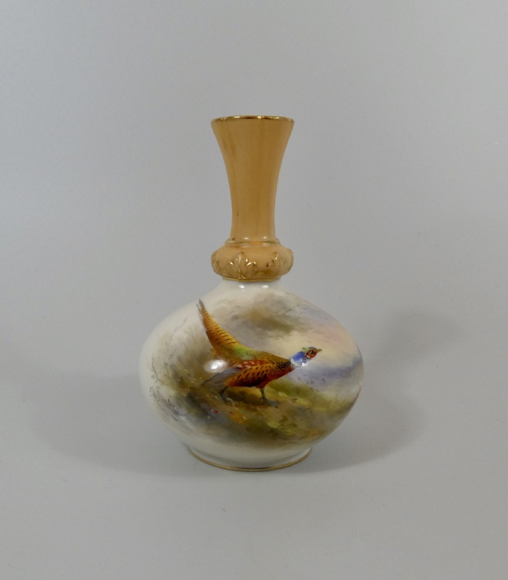 Royal Worcester Vase. Pheasant, signed Jas. Stinton, dated 1903.