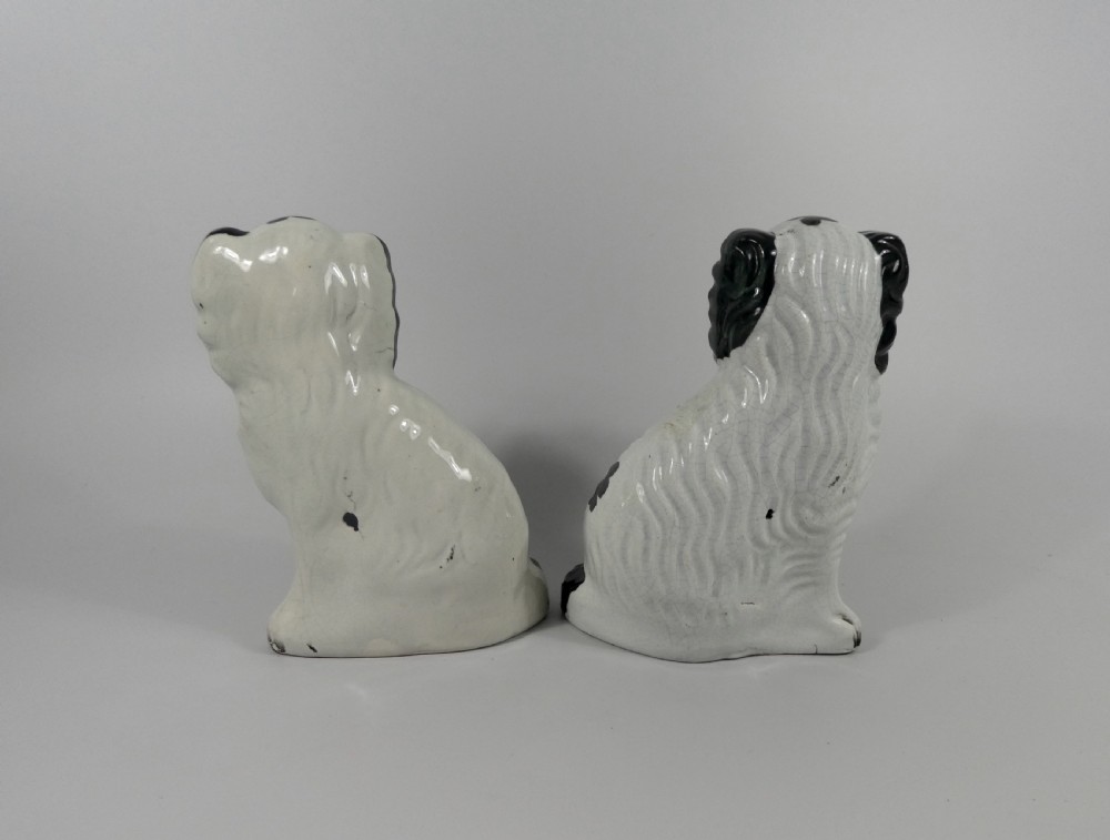 Pair Staffordshire pottery Spaniels, c. 1860. View V