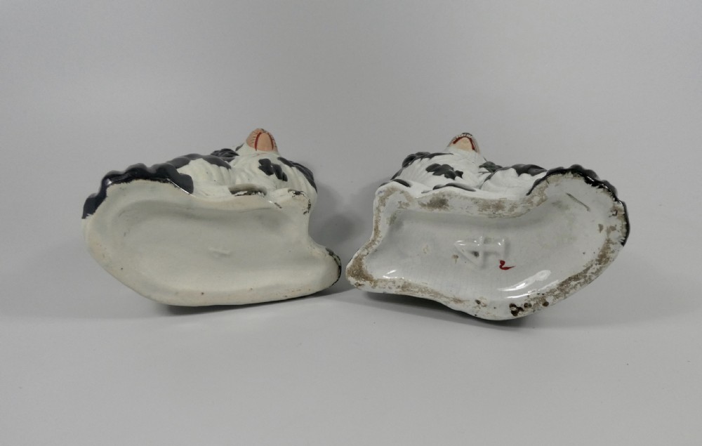 Pair Staffordshire pottery Spaniels, c. 1860. View VI