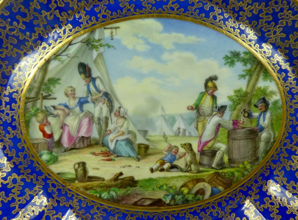 Sevres style porcelain dish. Military encampment, c. 1850. View II