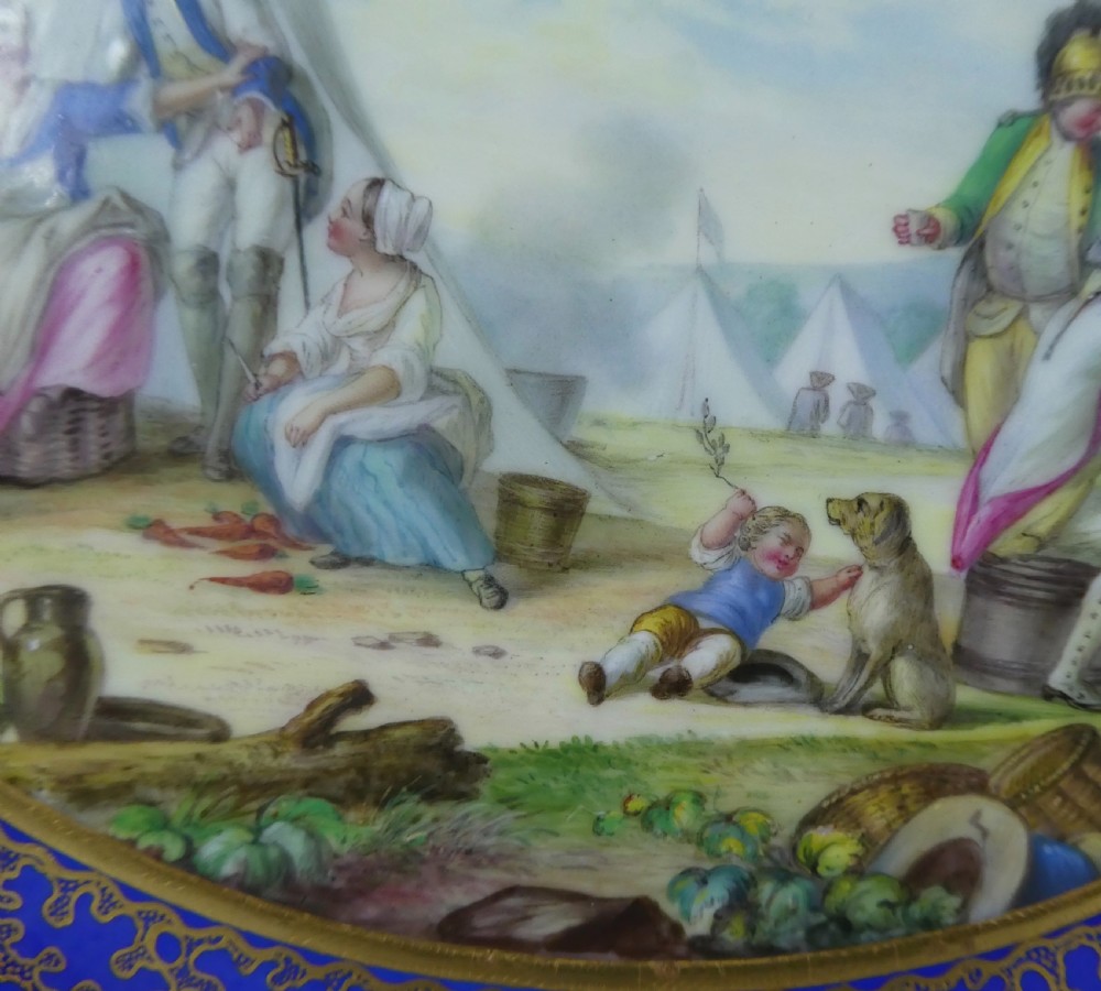 Sevres style porcelain dish. Military encampment, c. 1850. View IV