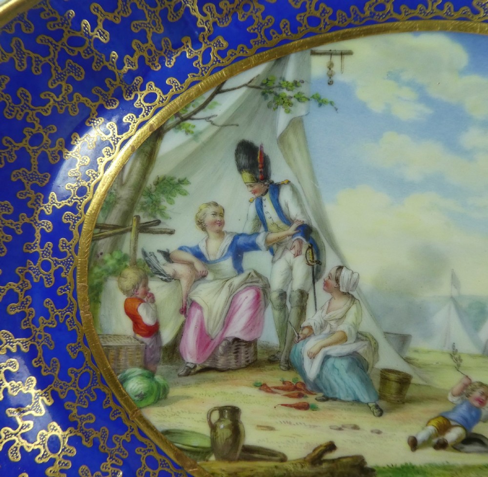 Sevres style porcelain dish. Military encampment, c. 1850. View V