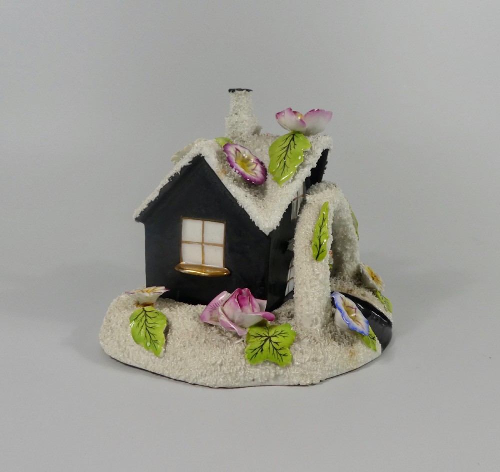 Staffordshire porcellaneous cottage pastille burner & stand, c. 1830.