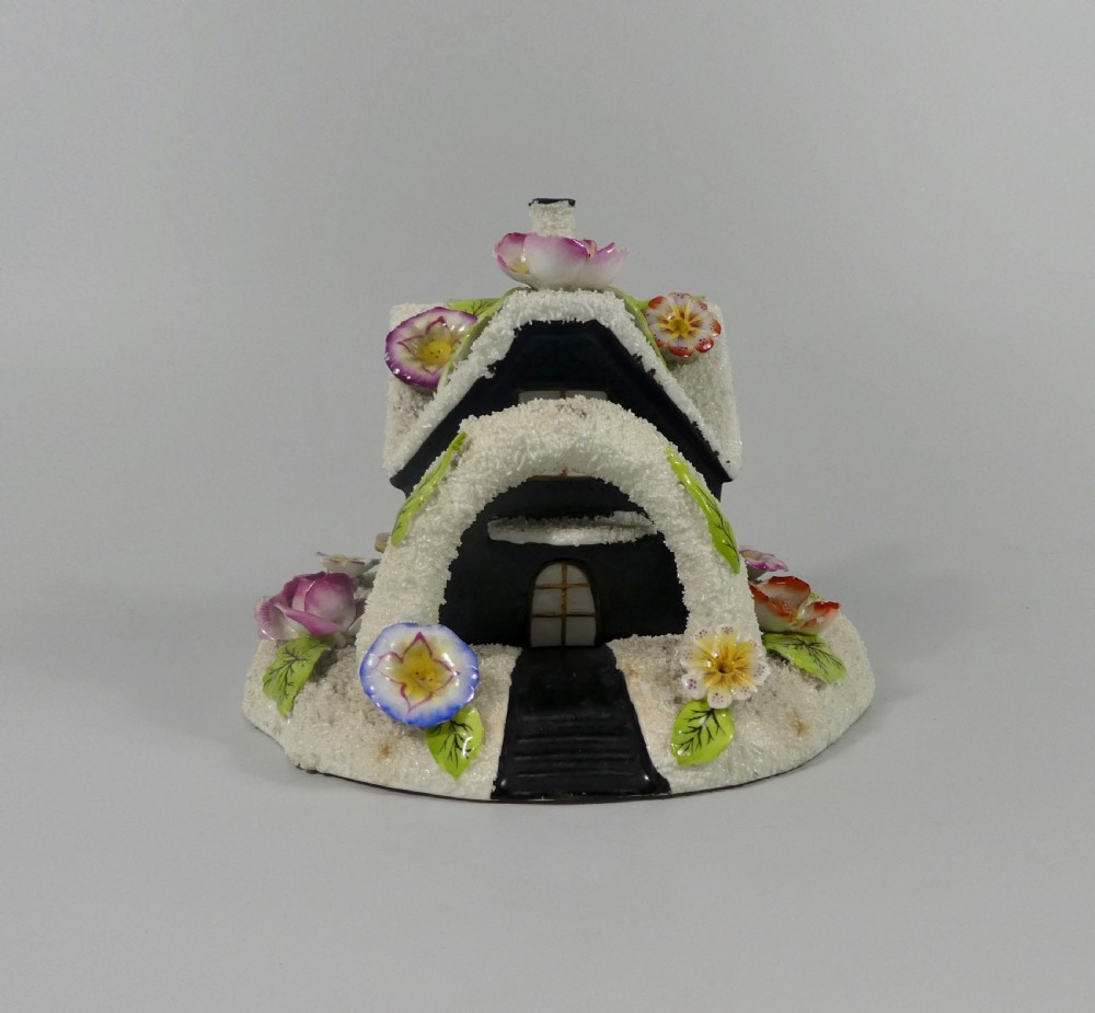 Staffordshire porcellaneous cottage pastille burner & stand, c. 1830. View II