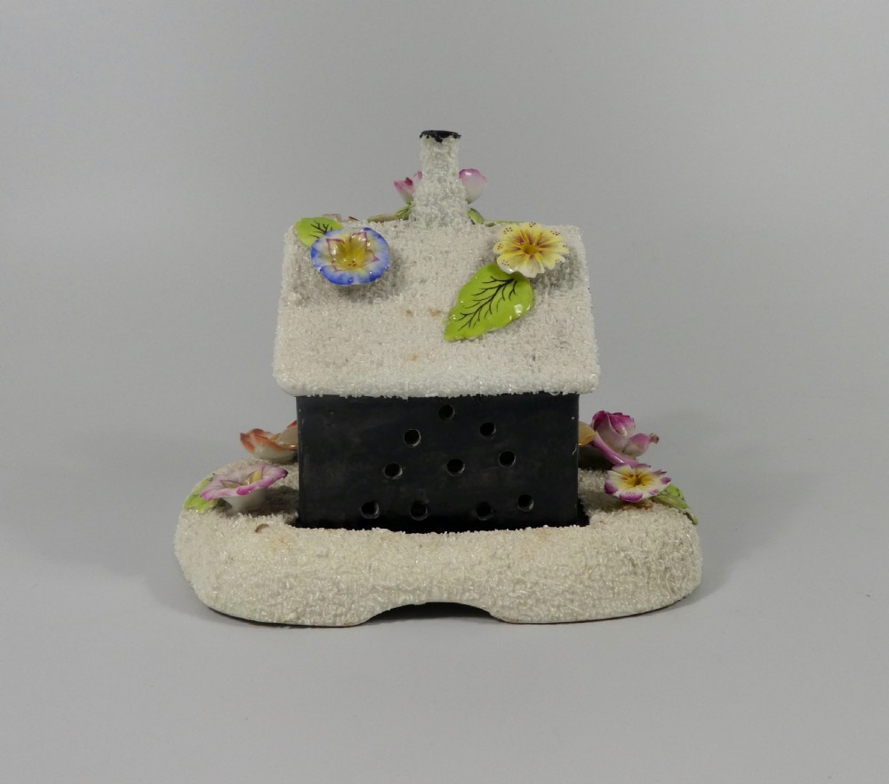 Staffordshire porcellaneous cottage pastille burner & stand, c. 1830. View IV