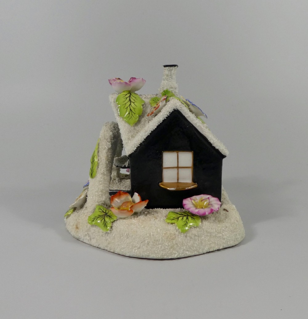 Staffordshire porcellaneous cottage pastille burner & stand, c. 1830. View V