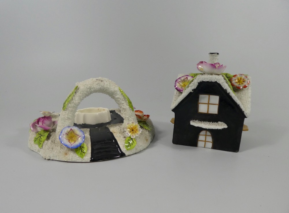 Staffordshire porcellaneous cottage pastille burner & stand, c. 1830. View VIII