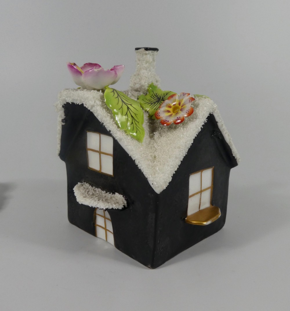 Staffordshire porcellaneous cottage pastille burner & stand, c. 1830. View X