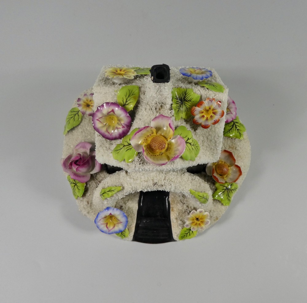 Staffordshire porcellaneous cottage pastille burner & stand, c. 1830. View XIII