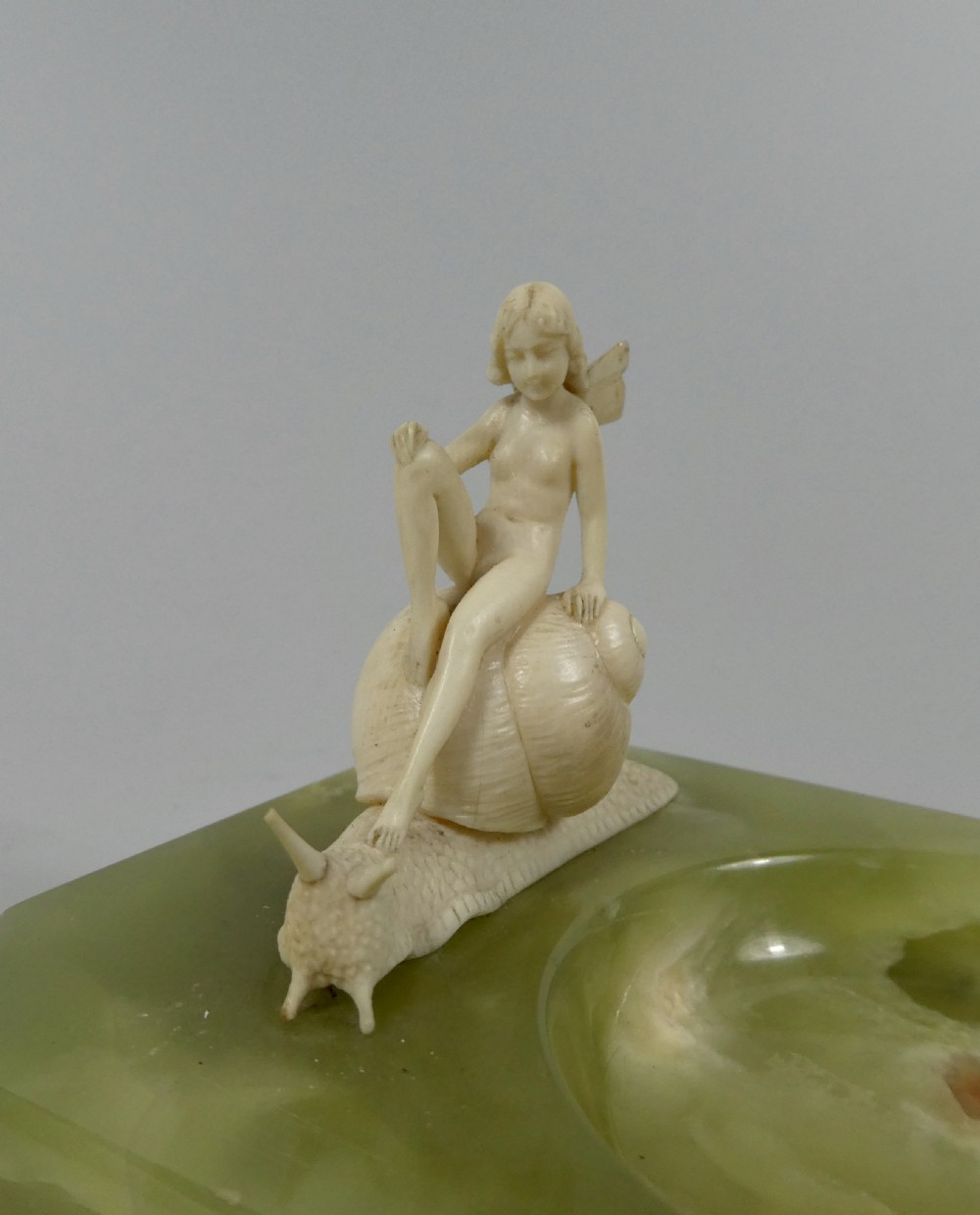 Fairy riding a snail. Art Deco ivory group, after Ferdinand Preiss, c. 1920. View III
