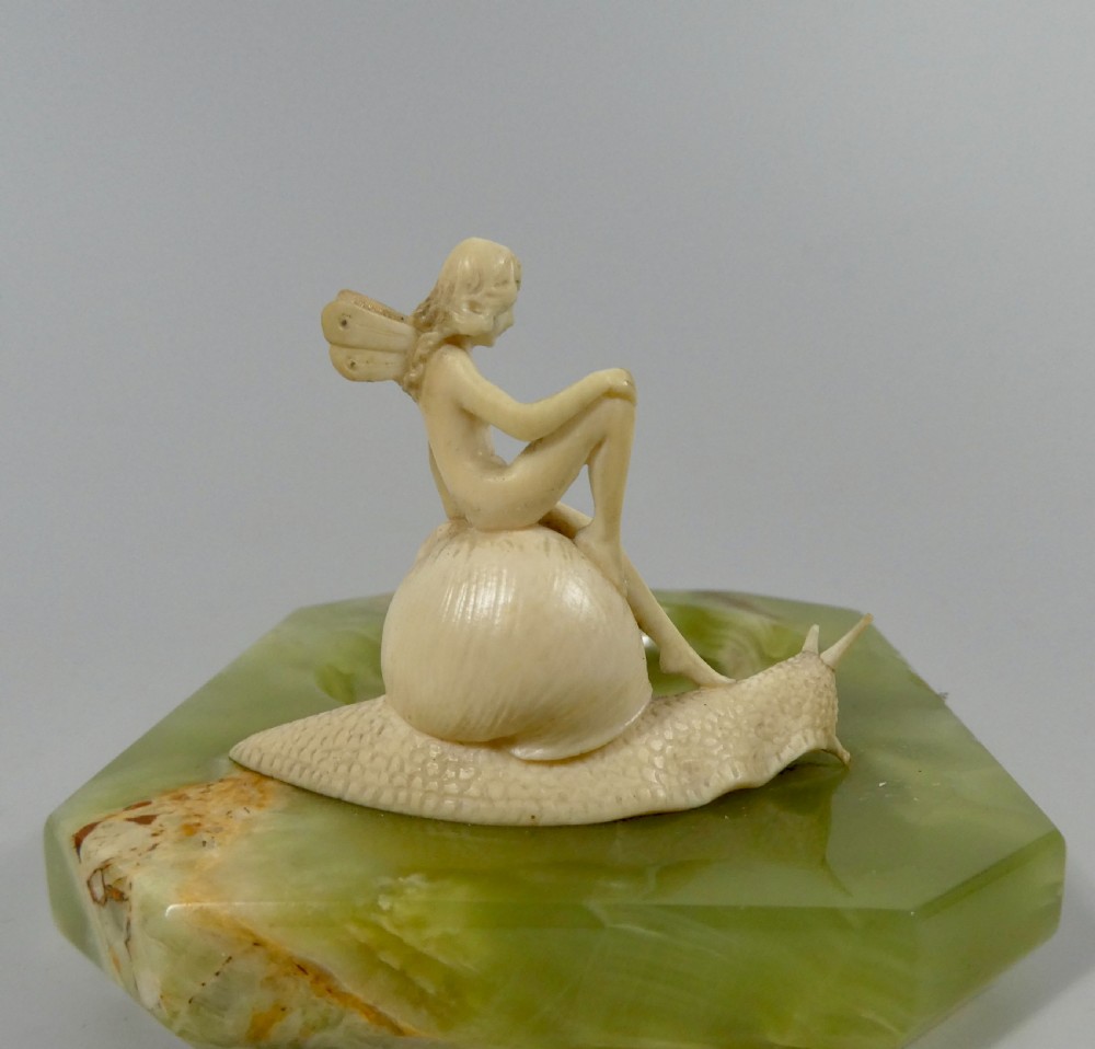 Fairy riding a snail. Art Deco ivory group, after Ferdinand Preiss, c. 1920. View IV