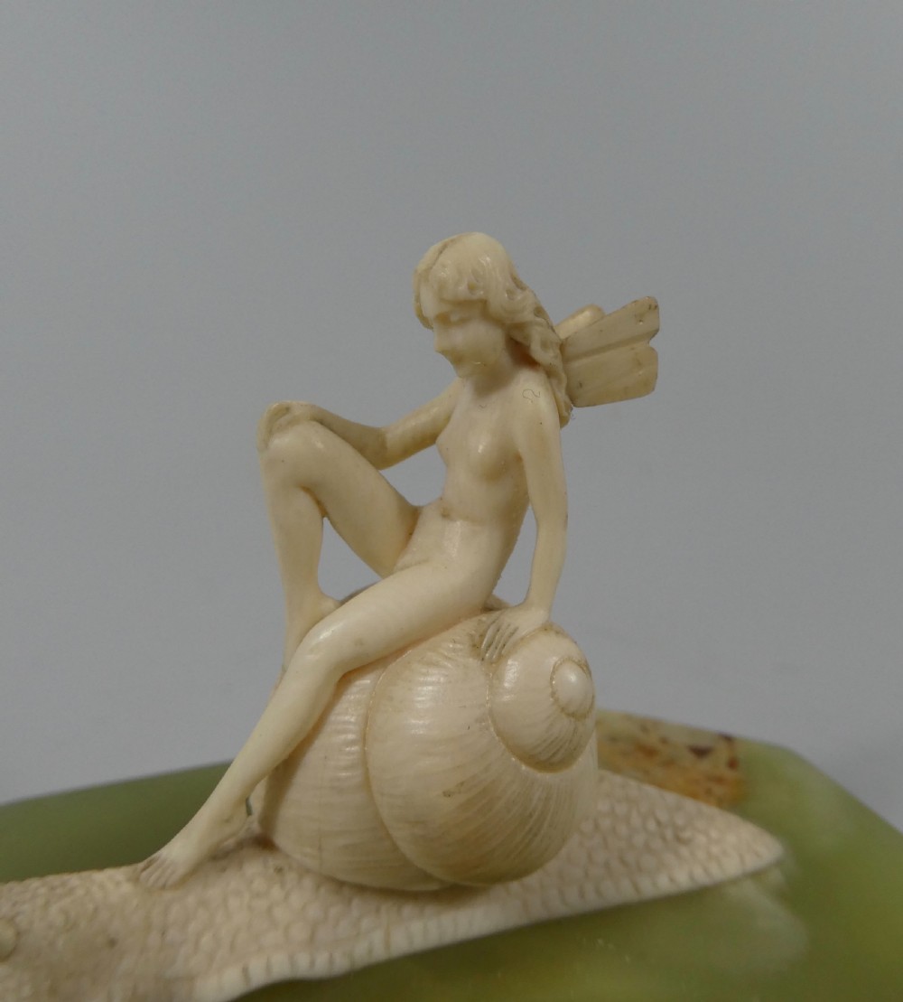 Fairy riding a snail. Art Deco ivory group, after Ferdinand Preiss, c. 1920. View VI