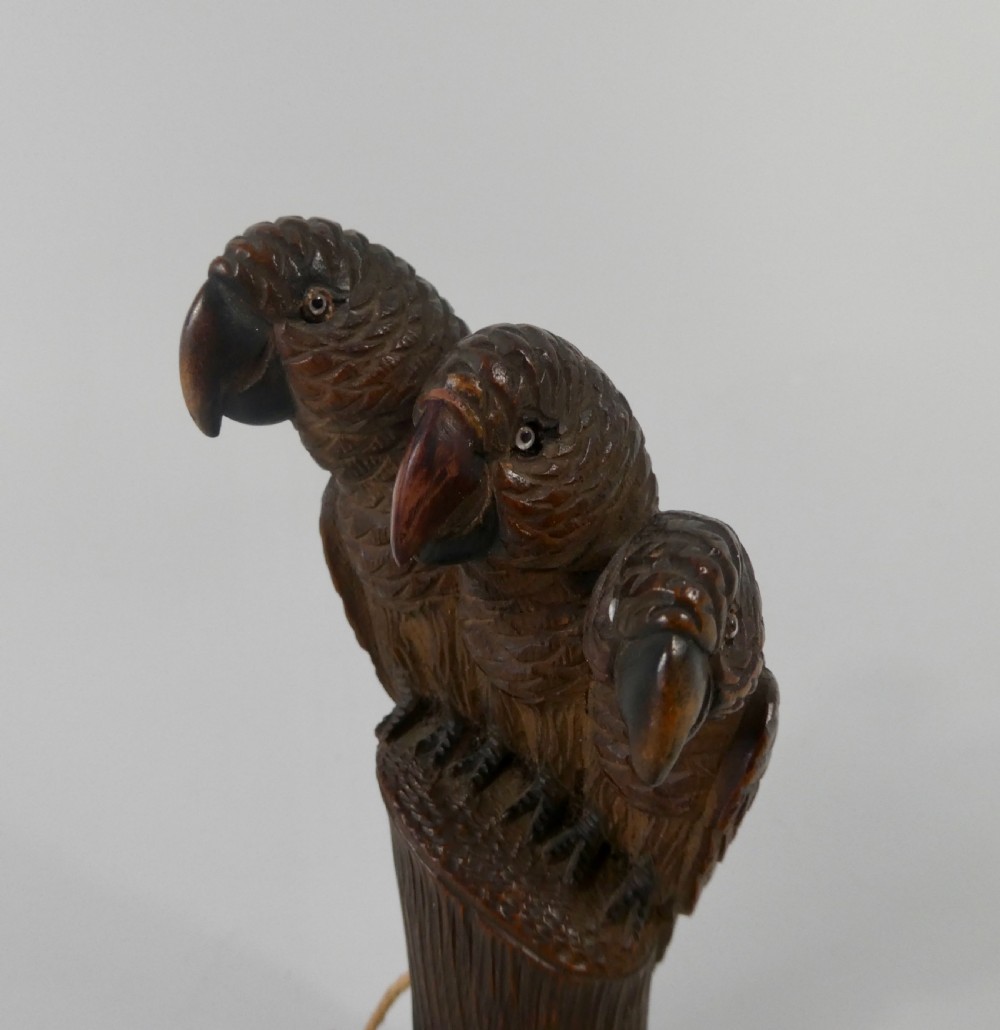 Carved wood cane handle, as parrots, c. 1890. View III