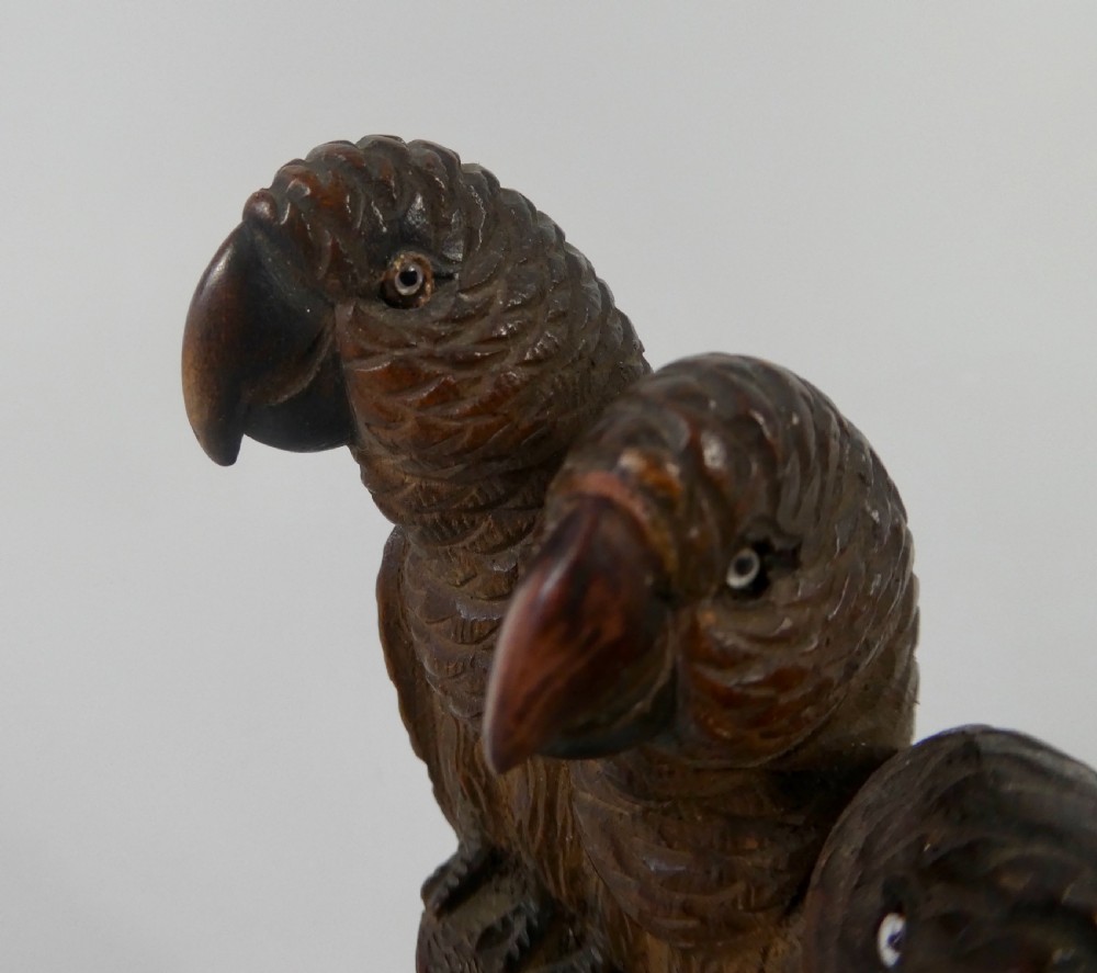Carved wood cane handle, as parrots, c. 1890. View IV