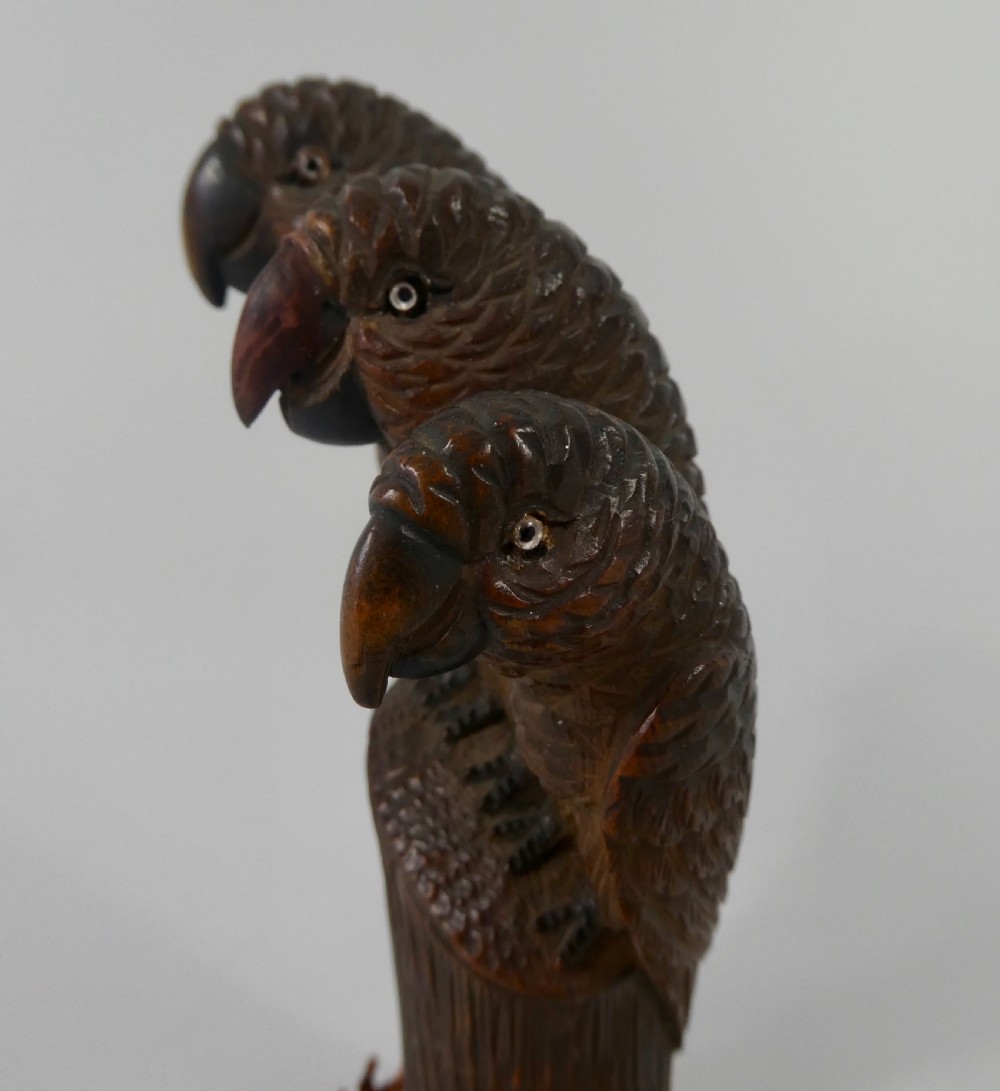 Carved wood cane handle, as parrots, c. 1890. View V