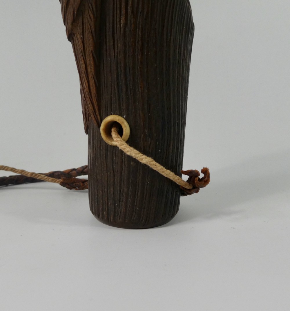 Carved wood cane handle, as parrots, c. 1890. View IX