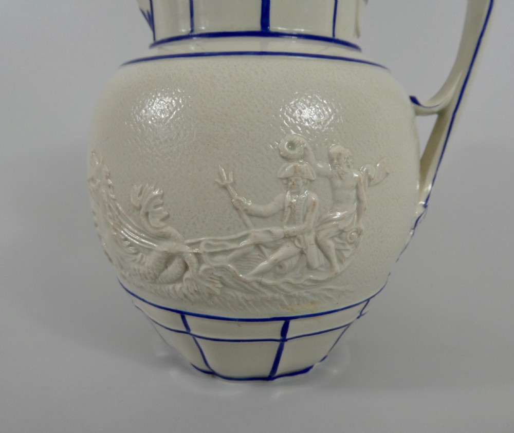 English felspathic pottery jug, Nelson and The Victory, c. 1805. View II